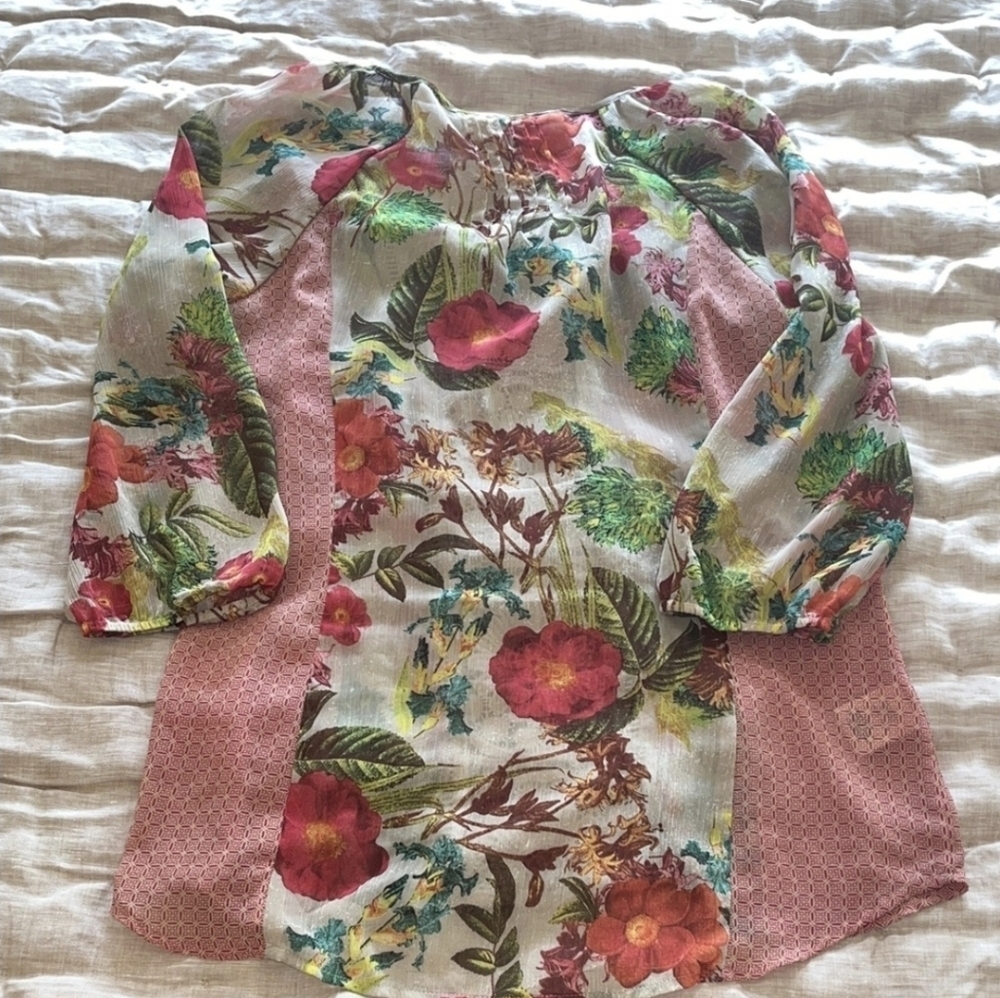 Anthropologie Meadow Rue Roselle Floral Print Semi-sheer Lace Blouse, Sz Small  - Picture 4 of 13